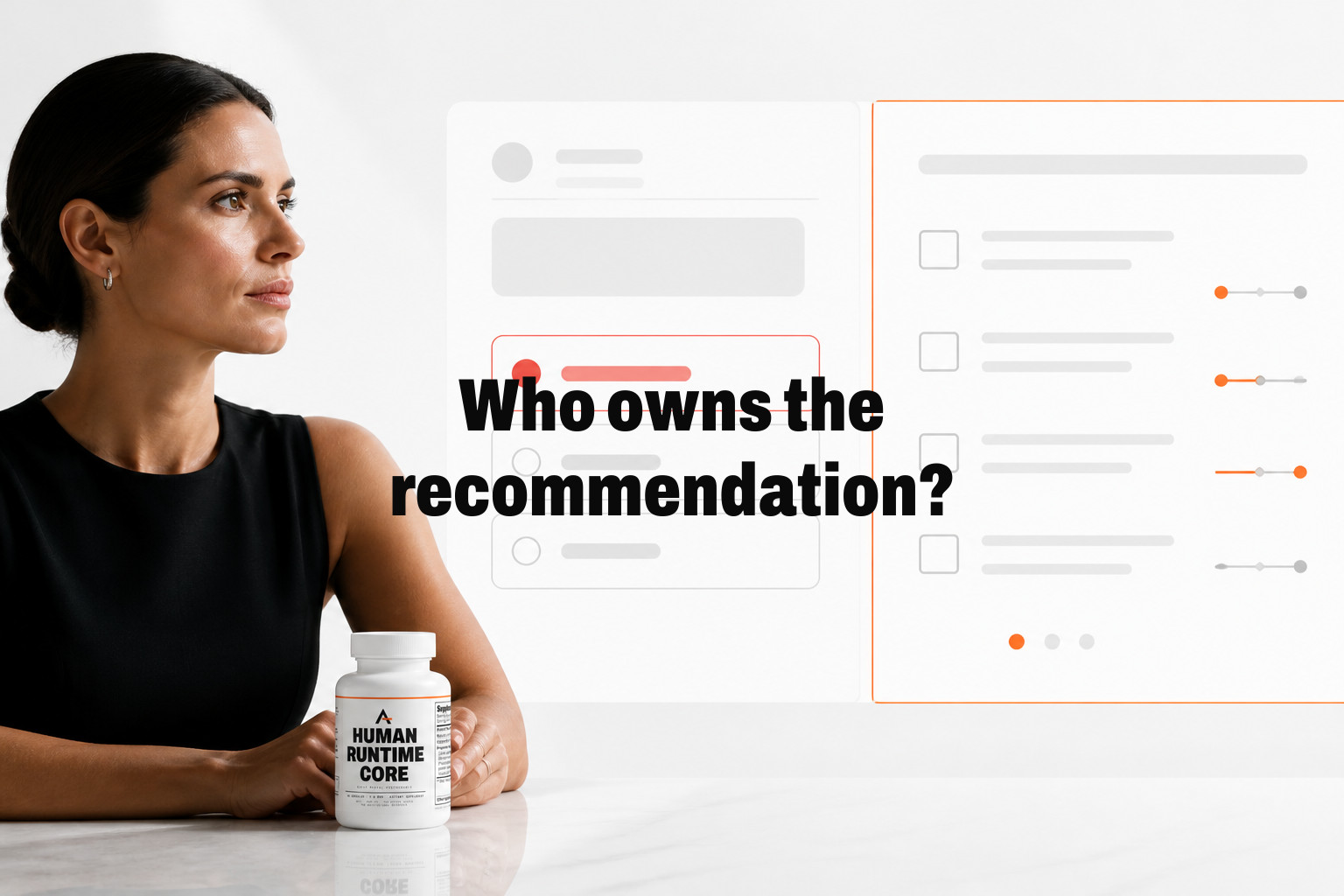 Who owns the recommendation? A split-screen ballot-style interface on one side and a marked-up decision checklist on the other, showing the move from verdicts to inspectable criteria — In high-stakes domains, asking AI for a recommendation is the…
