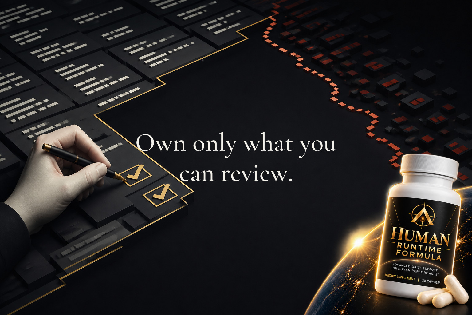 Own only what you can review. A human hand signing off on machine-generated code, with approval marks stopping where certainty runs out — This week, define an ownership threshold: only let AI draft code in areas where you can still verify…