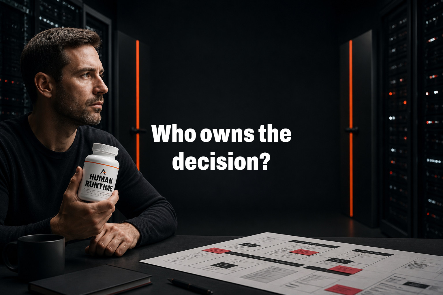 Who owns the decision? Two doors in the same lab: one marked public model, one marked internal model; on the desk, a product plan with provider dependencies highlighted — If labs keep stronger models in-house while public access, pricing, and…