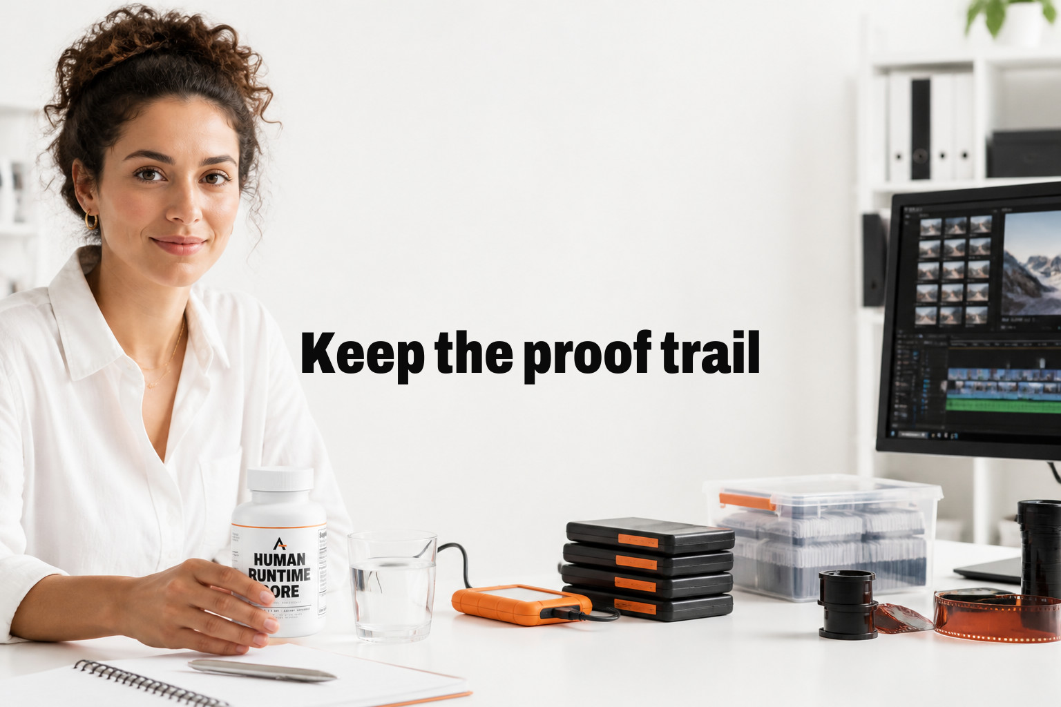 Keep the proof trail. A polished final artifact beside its receipts: raw clips, drafts, timestamps, and source files — The work is not done at polish. This week, keep the trail: save drafts, raw files, timestamps, and rough cuts so authorship and…