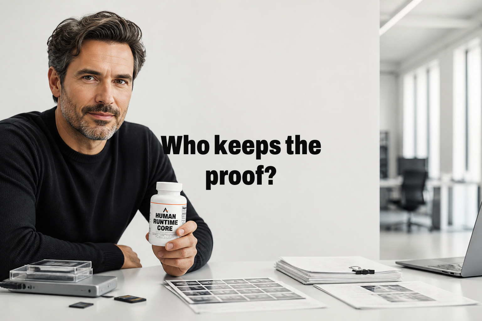 Who keeps the proof? A polished final artifact beside its receipts: raw clips, drafts, timestamps, and source files — AI is turning authenticity from a background assumption into a visible part of the job, so prepared people preserve evidence…